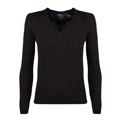Ralph Lauren Cotton Cable-knit Sweater With V-neck Black