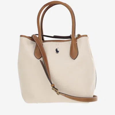 Ralph Lauren Cotton Canvas Tote Bag With Logo In Ivory