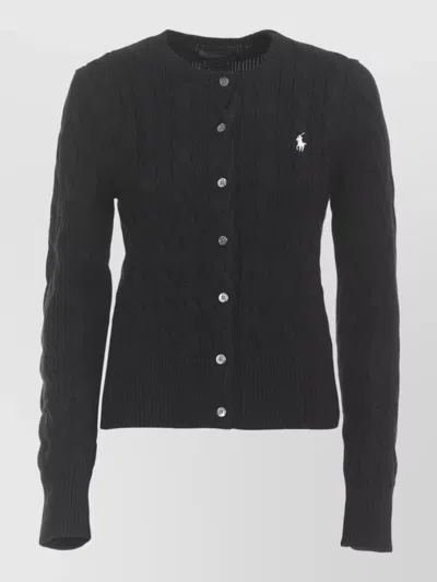 Ralph Lauren Cotton Cardigan Crew Neck Long Sleeves In Black