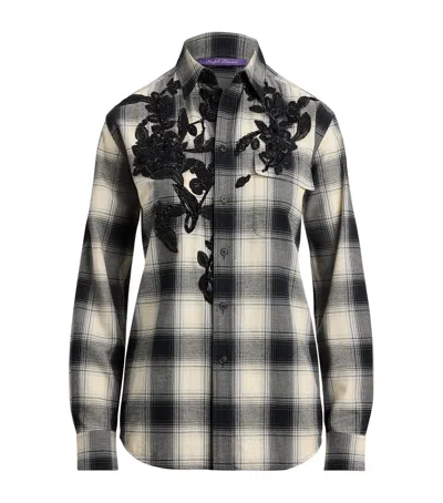 RALPH LAUREN COTTON-CASHMERE EMBROIDERED CHECK LEEANN SHIRT