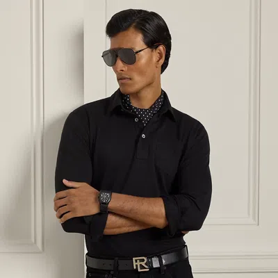 Ralph Lauren Cotton-cashmere Piqué Polo Shirt In Black