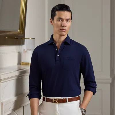 Ralph Lauren Cotton-cashmere Piqué Polo Shirt In Blue