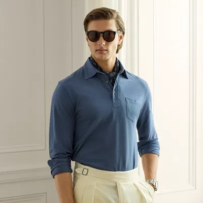Ralph Lauren Cotton-cashmere Piqué Polo Shirt In Blue