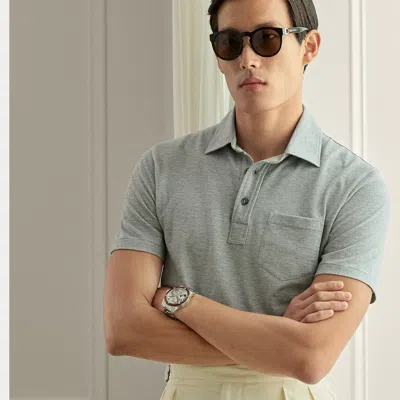 Ralph Lauren Cotton-cashmere Piqué Polo Shirt In Gray
