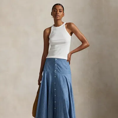 Ralph Lauren Cotton Chambray A-line Skirt In Blue