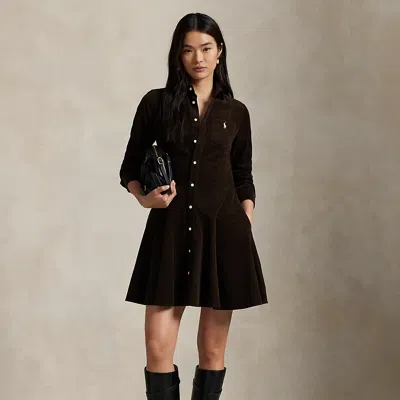 Ralph Lauren Cotton Corduroy A-line Shirtdress In Brown