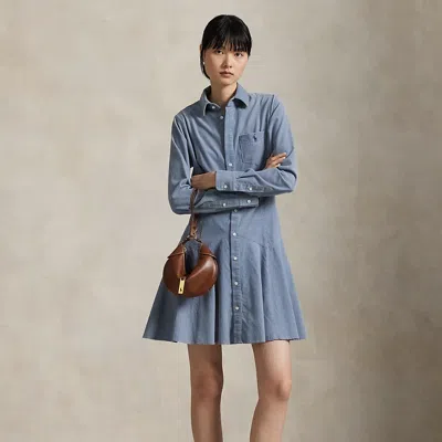 Ralph Lauren Cotton Corduroy A-line Shirtdress In Blue