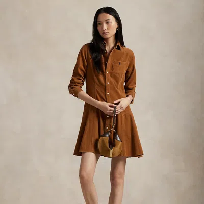 Ralph Lauren Cotton Corduroy A-line Shirtdress In Brown
