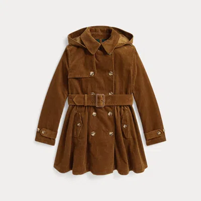 Ralph Lauren Kids' Cotton Corduroy Hooded Trench Coat In Kings Canyon In Brown