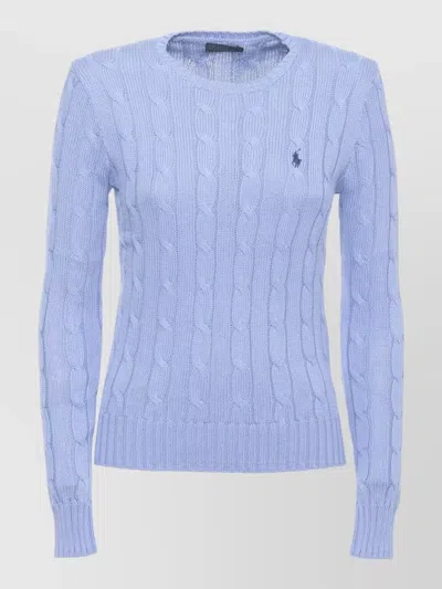 Ralph Lauren Cotton Crew Neck Cable Knit Sweater In Blue