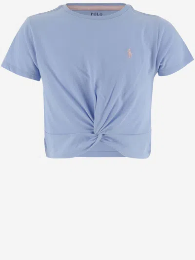 Ralph Lauren Kids' Cotton Crop T-shirt With Logo In Azzurro