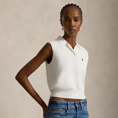 Polo Ralph Lauren Cotton Cropped Sleeveless Polo Sweater In White