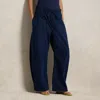 Ralph Lauren Cotton Curved Tapered Drawstring Pant In Blue