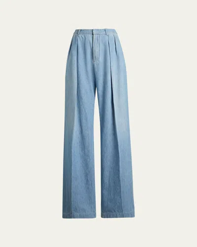 Ralph Lauren Cotton Denim Relaxed Trousers In Blue