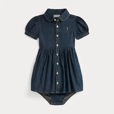 Ralph Lauren Babies'  Cotton Denim Shirtdress & Bloomer In Multi