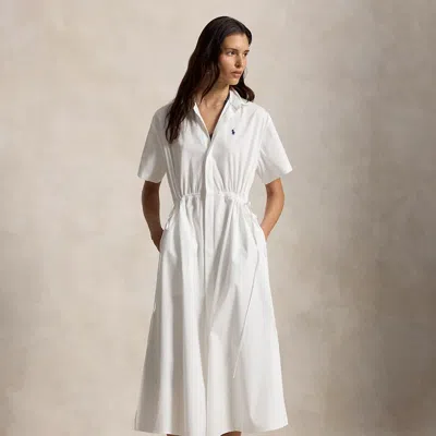 Polo Ralph Lauren Cotton Drawcord Maxi Shirtdress In White In Animal Print