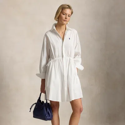 Polo Ralph Lauren Cotton Drawcord Shirtdress In White In Animal Print