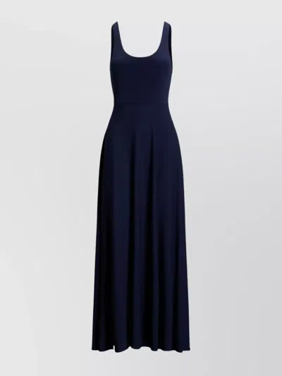 Ralph Lauren Cotton Dress With Fitted Bodice And Flared Skirt In Blue