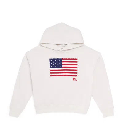 Ralph Lauren Kids' Cotton Embroidered Flag Hoodie In White