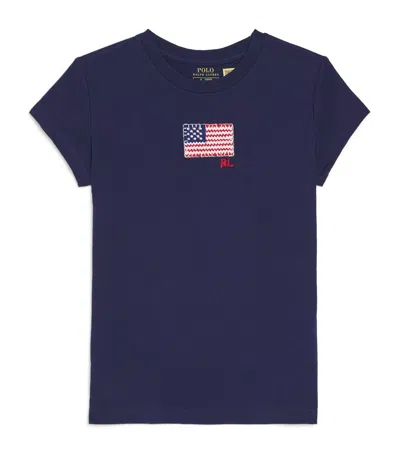 Ralph Lauren Kids' Cotton Embroidered Flag T-shirt In Blue