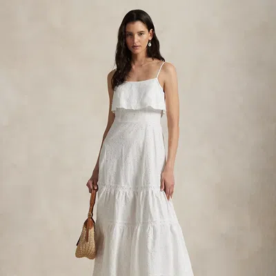Ralph Lauren Cotton Eyelet Tiered Maxidress In White