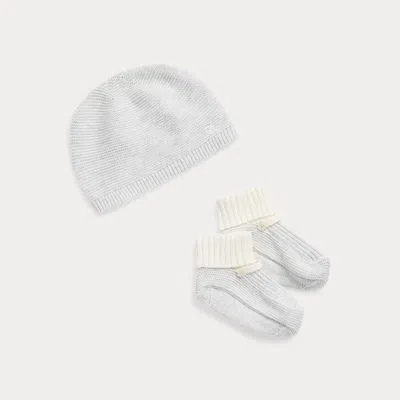 Polo Ralph Lauren Babies' Cotton Hat & Bootie Set In Quartz Heather/clubhouse