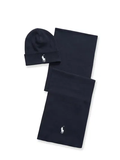 Ralph Lauren Cotton Hat And Scarf Set In Black