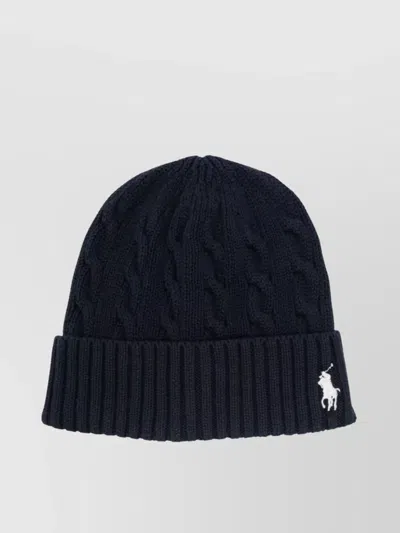 Ralph Lauren Cotton Hat Featuring Logo And Ribbed Cuff In Blue