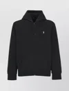 Ralph Lauren Cotton Hooded Sweatshirt With Ribbed Details In Black