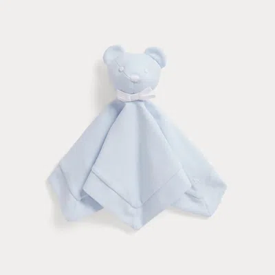 Ralph Lauren Babies' Cotton Interlock Bear Lovey Blanket In Beryl Blue