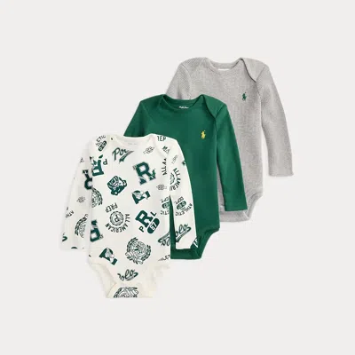 Ralph Lauren Babies'  Cotton Interlock Bodysuit 3-pack In Multi
