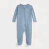 Ralph Lauren Babies'  Cotton Interlock Footed Coverall In Blue