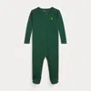 Ralph Lauren Babies'  Cotton Interlock Footed Coverall In Green