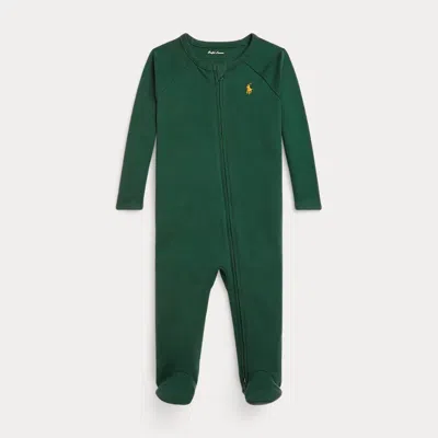 Ralph Lauren Babies'  Cotton Interlock Footed Coverall In Green