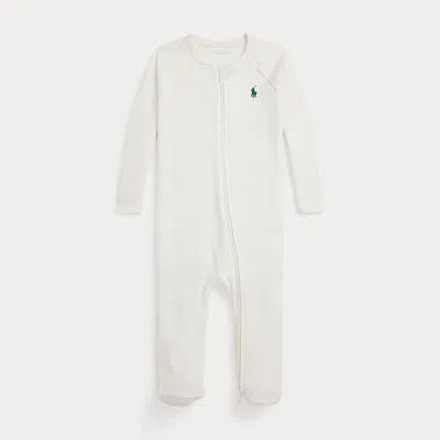 Ralph Lauren Babies'  Cotton Interlock Footed Coverall In White