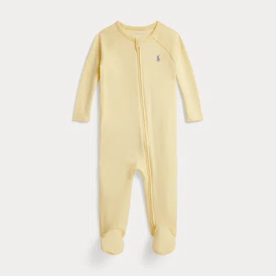 Ralph Lauren Babies'  Cotton Interlock Footed Coverall In Yellow