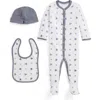 Ralph Lauren Cotton Interlock Footie, Bib & Hat Set In Multi