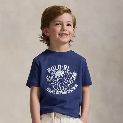 Ralph Lauren Kids' Cotton Jersey Graphic Tee In Light Navy In Blue