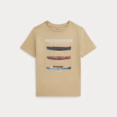 Ralph Lauren Kids' Cotton Jersey Graphic Tee In Tallow Cream In Brown