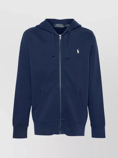Ralph Lauren Cotton Jersey Logo Hoodie With Pouch Pockets In Blue