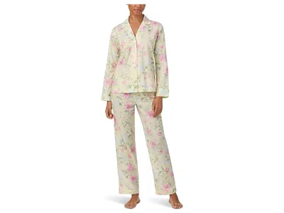 Ralph Lauren Cotton Lawn Long Sleeve Notch Collar Long Pants Pajama Set In Multi