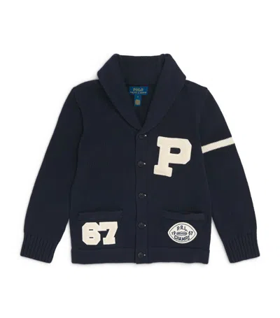 Ralph Lauren Polo  Kids Cotton Letterman Cardigan (2-7 Years) In Navy