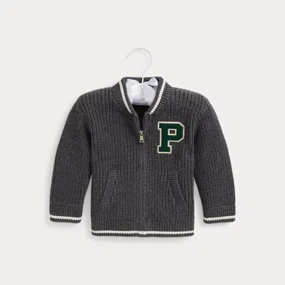 Ralph Lauren Babies'  Cotton Letterman Full-zip Sweater In Gray