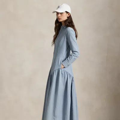 Ralph Lauren Cotton-linen Chambray Shirtdress In Blue