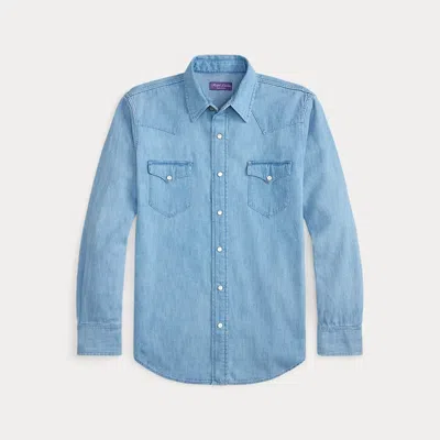 Ralph Lauren Cotton-linen Denim Western Shirt In Blue