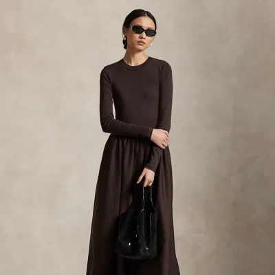 Ralph Lauren Cotton Long-sleeve Dress In Brown