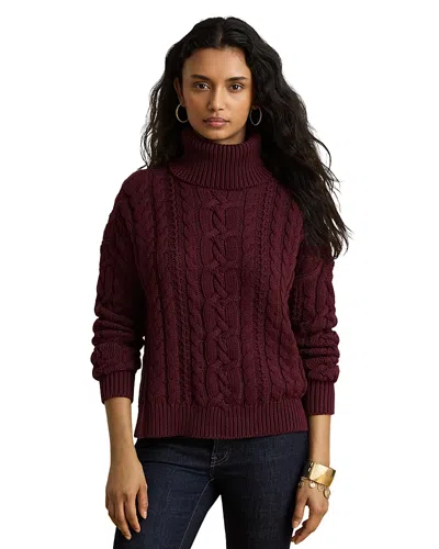 Ralph Lauren Cotton Marled Turtleneck Cable Knit Sweater In Animal Print