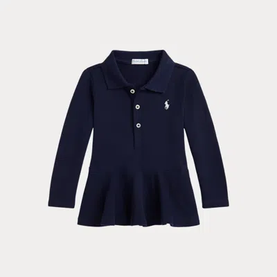 Ralph Lauren Babies'  Cotton Mesh Peplum Polo Shirt In Blue