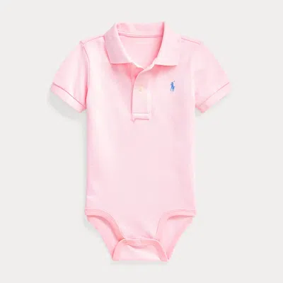 Polo Ralph Lauren Babies' Cotton Mesh Polo Bodysuit In Carmel Pink