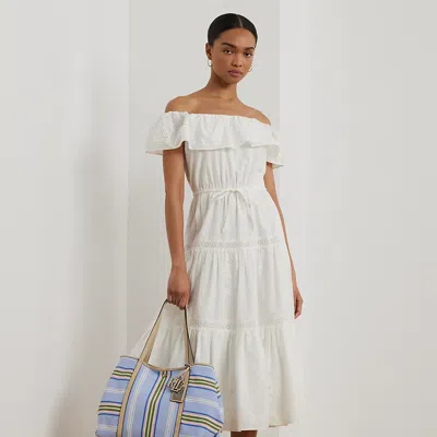 Ralph Lauren Cotton Off-the-shoulder Tiered Dress In White
